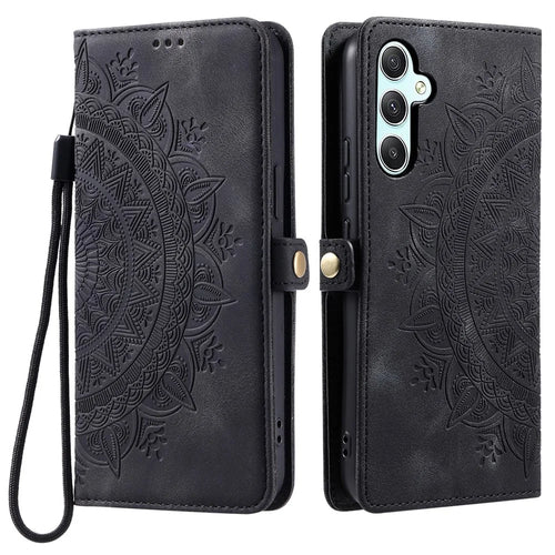 Style 016 For Samsung Galaxy S24 Case Skin Feel Totem Imprinted Wallet Leather Phone Cover - Black - 1