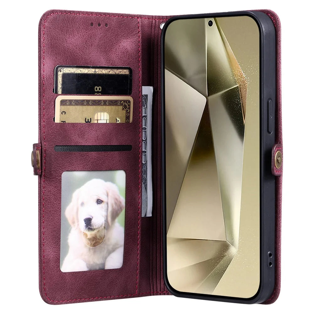 Style 016 For Samsung Galaxy A25 5G (Global) (161.0 x 76.5 x 8.3mm) Case Skin Feel Totem Imprinted Wallet Leather Phone Cover - Wine Red - 2