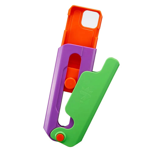 For iPhone 15 Plus Case Giant Carrot Knife ABS Phone Cover Stress Relieving Toy - Green+Purple - 1