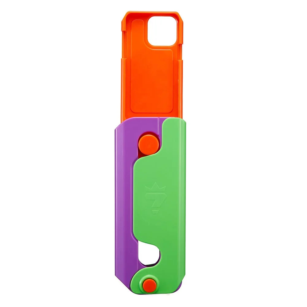 For iPhone 14 Plus Case Giant Carrot Knife ABS Phone Cover Stress Relieving Toy - Green+Purple - 2