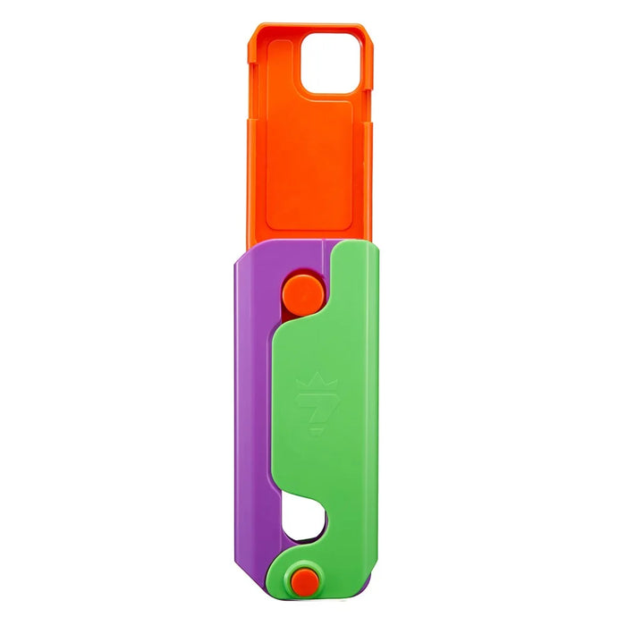 For iPhone 15 Pro Max Case Giant Carrot Knife ABS Phone Cover Stress Relieving Toy - Green+Purple - 2