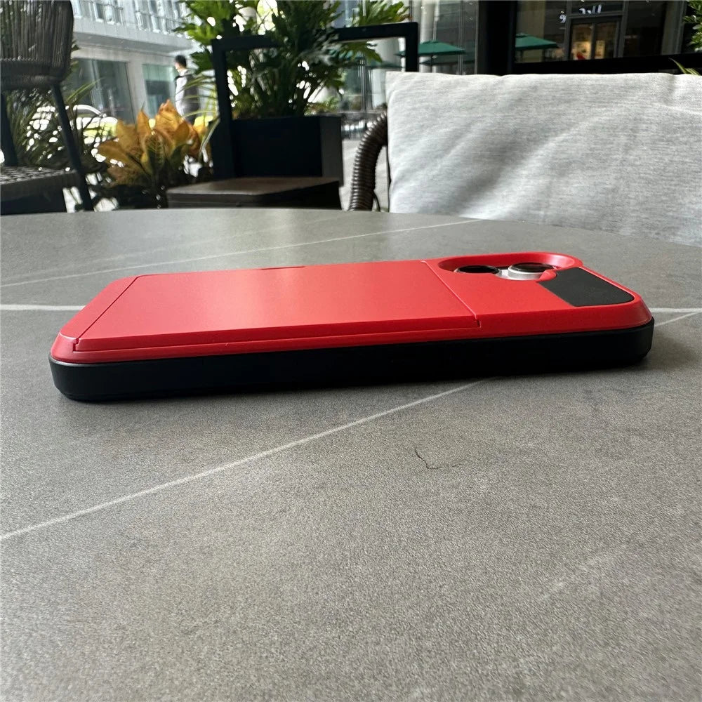 For iPhone 16 Case with Sliding Card Holder PC+TPU Phone Back Cover - Red - 4