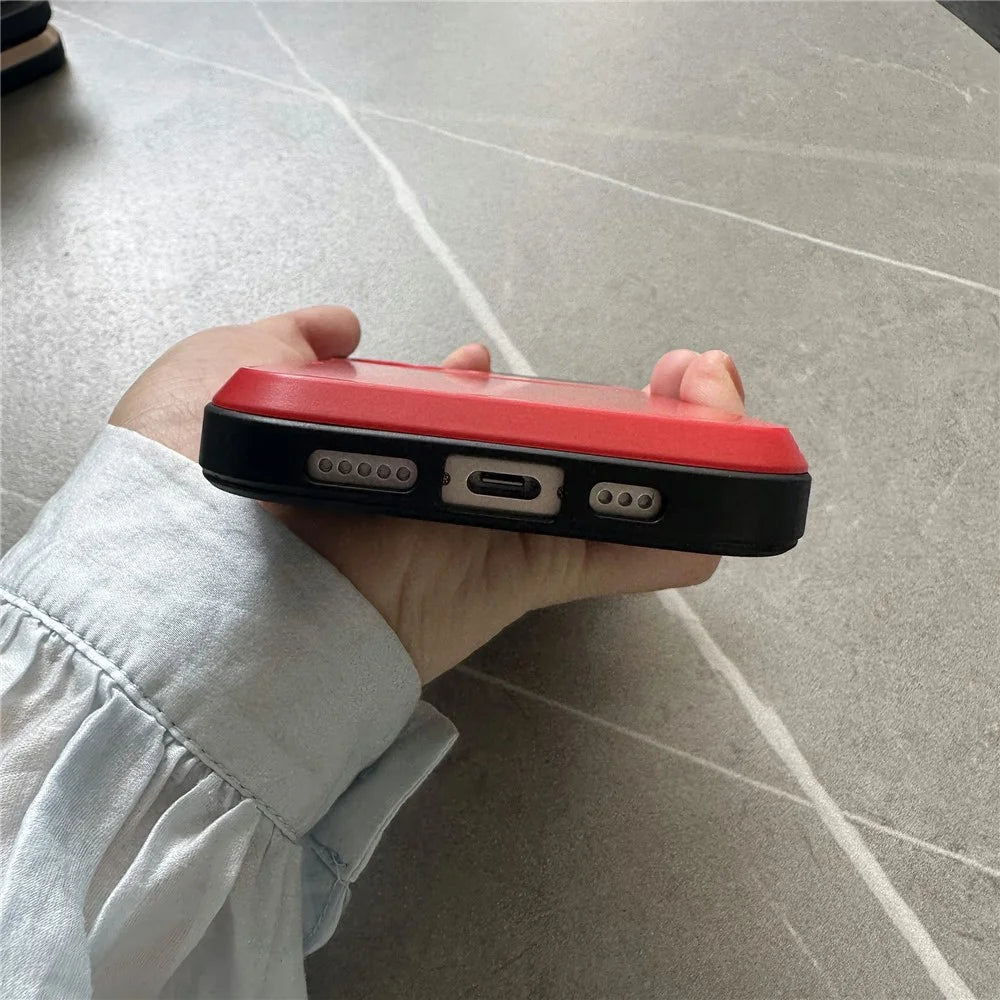 For iPhone 16 Case with Sliding Card Holder PC+TPU Phone Back Cover - Red - 6
