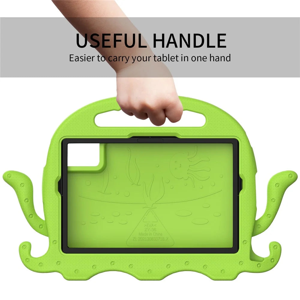 For Samsung Galaxy Tab A11+ / A9+ / S7 / S8 / S9 / S10 FE / S9 FE / Redmi Pad SE / Pad 2 11 / Pad 6 / Lenovo Tab K11 Gen 2 / Idea Tab / Xiaoxin Pad 11 2025 EVA Case Cartoon Octopus Tablet Cover - Green - 3