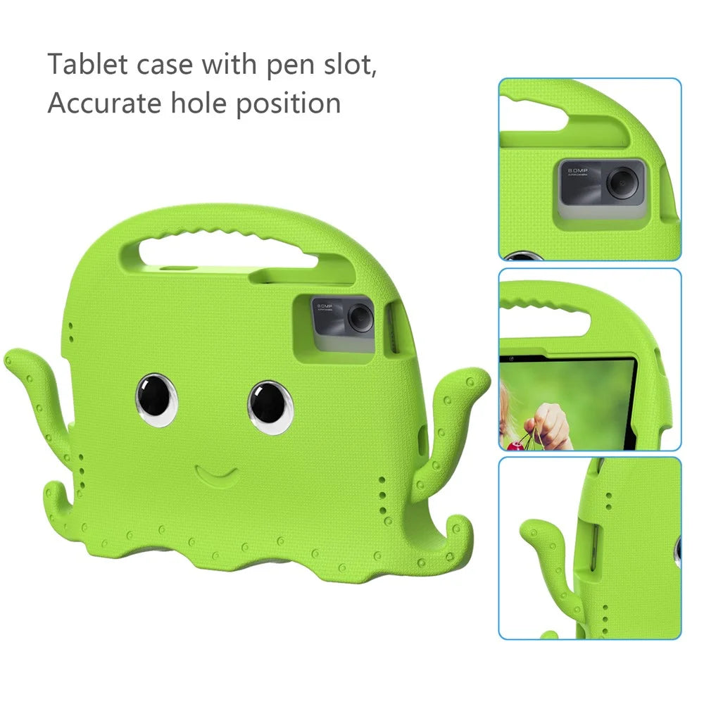 For Samsung Galaxy Tab A11+ / A9+ / S7 / S8 / S9 / S10 FE / S9 FE / Redmi Pad SE / Pad 2 11 / Pad 6 / Lenovo Tab K11 Gen 2 / Idea Tab / Xiaoxin Pad 11 2025 EVA Case Cartoon Octopus Tablet Cover - Green - 7