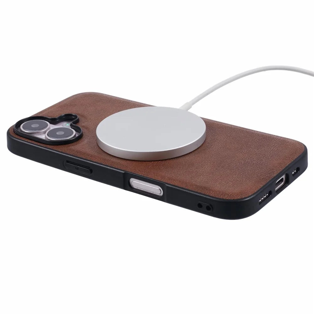 X-LEVEL Bojue-3 Series For iPhone 16 Case Compatible with MagSafe Leather Coated PC+TPU Phone Cover - Brown - 4