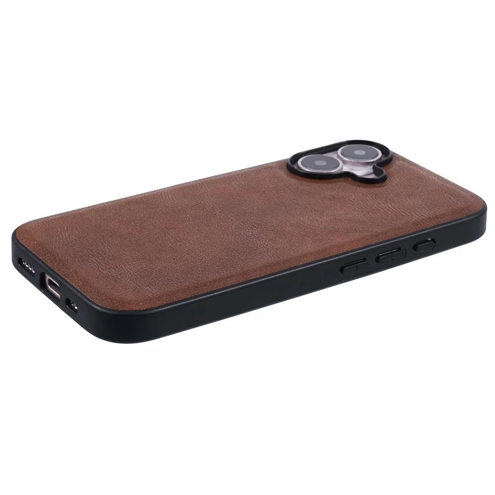 X-LEVEL Bojue-3 Series For iPhone 16 Case Compatible with MagSafe Leather Coated PC+TPU Phone Cover - Brown - 6