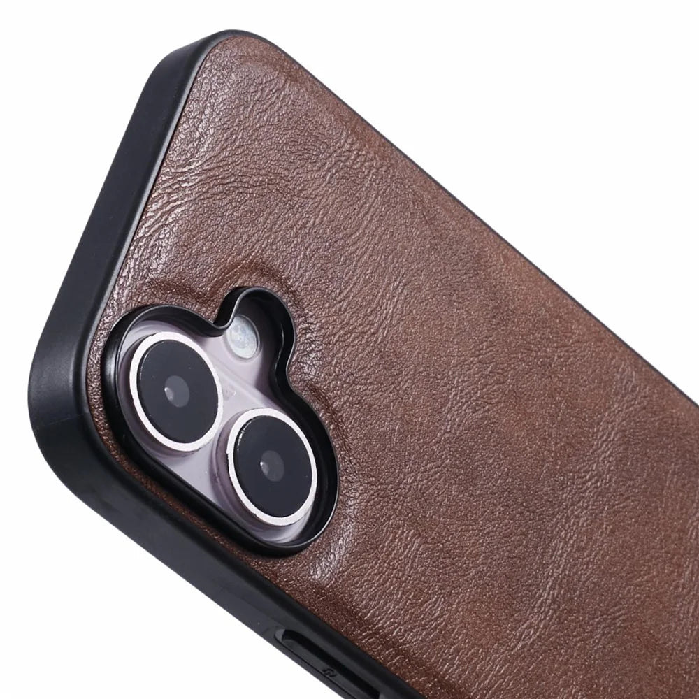 X-LEVEL Bojue-3 Series For iPhone 16 Case Compatible with MagSafe Leather Coated PC+TPU Phone Cover - Brown - 7