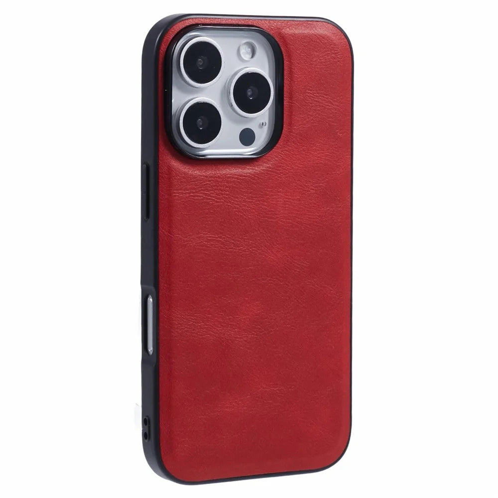 X-LEVEL Bojue-3 Series For iPhone 16 Pro Case Compatible with MagSafe Leather Coated PC+TPU Phone Cover - Red - 1