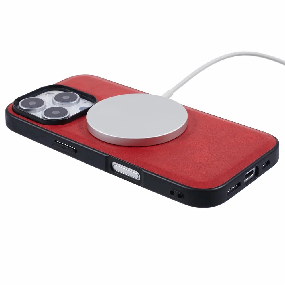 X-LEVEL Bojue-3 Series For iPhone 16 Pro Case Compatible with MagSafe Leather Coated PC+TPU Phone Cover - Red - 4