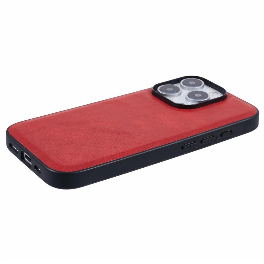 X-LEVEL Bojue-3 Series For iPhone 16 Pro Case Compatible with MagSafe Leather Coated PC+TPU Phone Cover - Red - 6