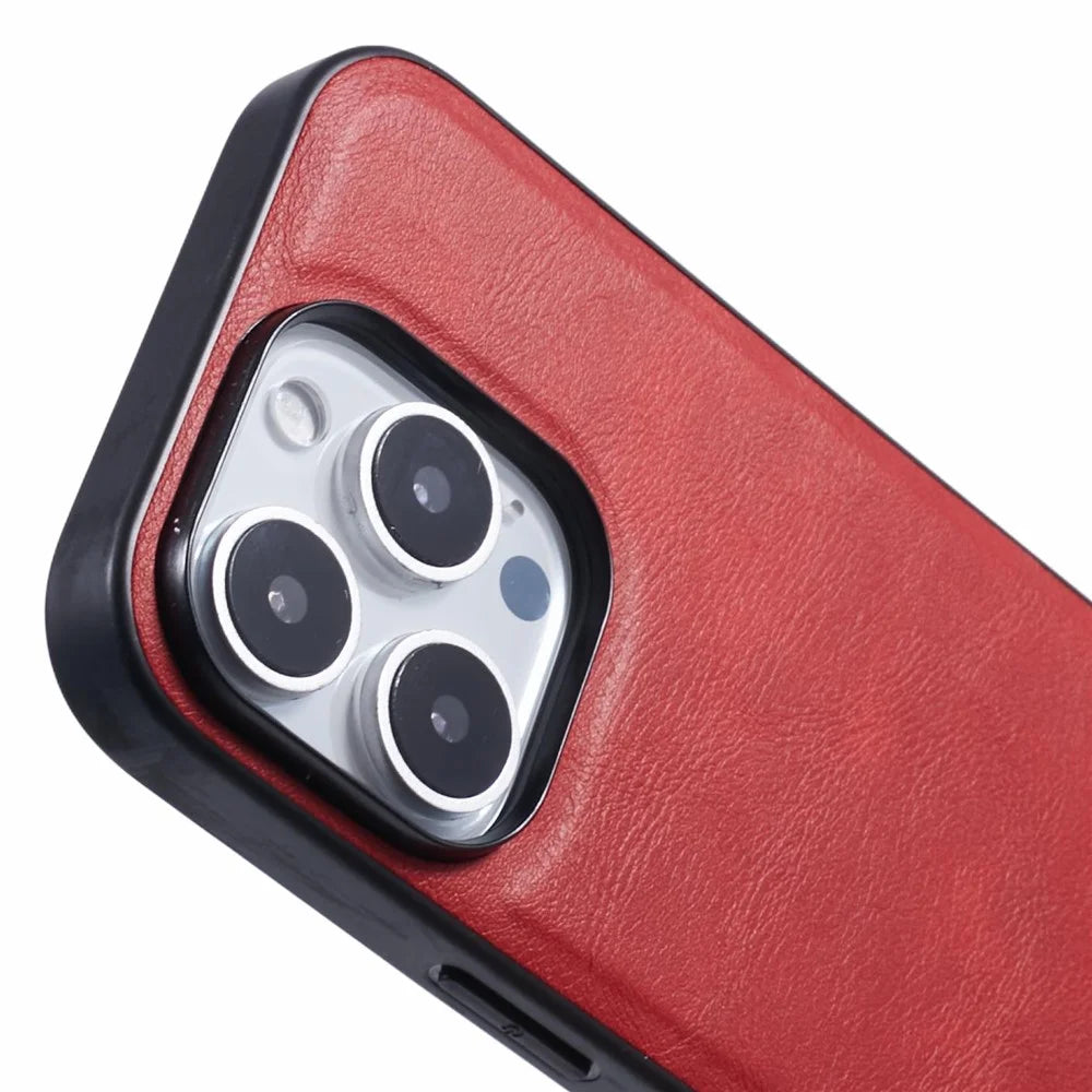X-LEVEL Bojue-3 Series For iPhone 16 Pro Case Compatible with MagSafe Leather Coated PC+TPU Phone Cover - Red - 7