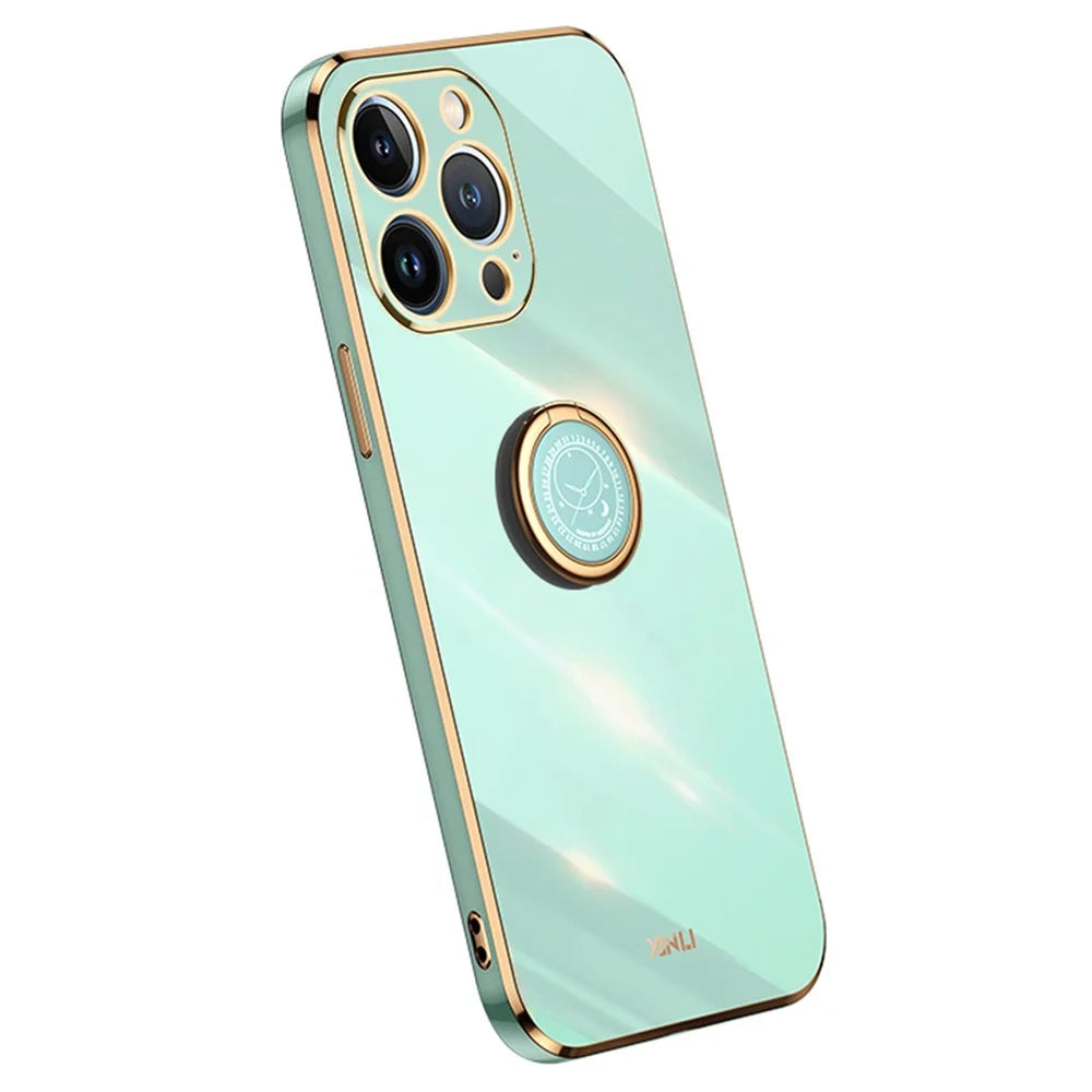 XINLI For iPhone 16 Pro Max Case Ring Kickstand Electroplating TPU Phone Cover - Cyan - 1