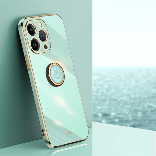 XINLI For iPhone 16 Pro Max Case Ring Kickstand Electroplating TPU Phone Cover - Cyan - 2