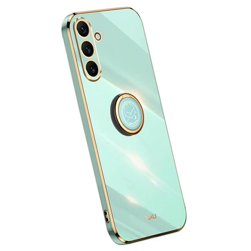 XINLI For Samsung Galaxy A16 5G / A16 4G Case Ring Kickstand Electroplating TPU Phone Cover - Cyan - 1