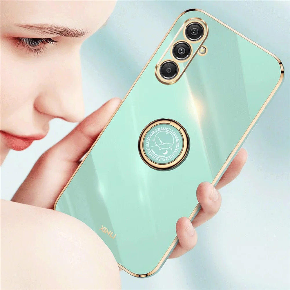XINLI For Samsung Galaxy A16 5G / A16 4G Case Ring Kickstand Electroplating TPU Phone Cover - Cyan - 5