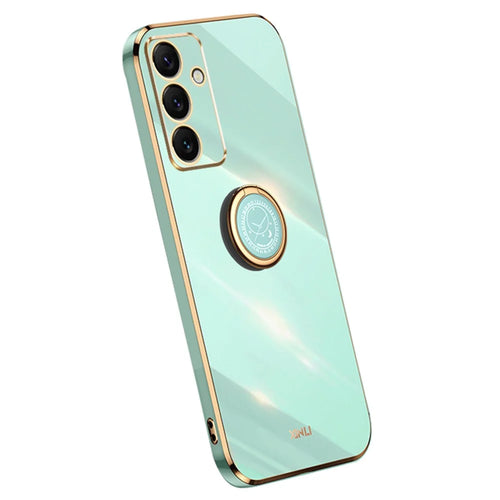 XINLI For Samsung Galaxy S24 FE Case Ring Kickstand Electroplating TPU Phone Cover - Cyan - 1
