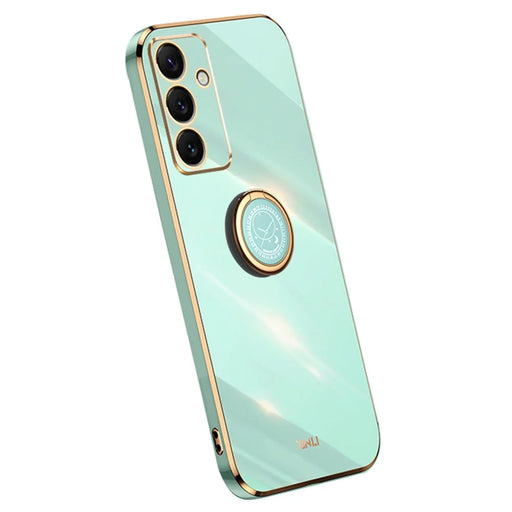 XINLI For Samsung Galaxy S24 FE Case Ring Kickstand Electroplating TPU Phone Cover - Cyan - 1