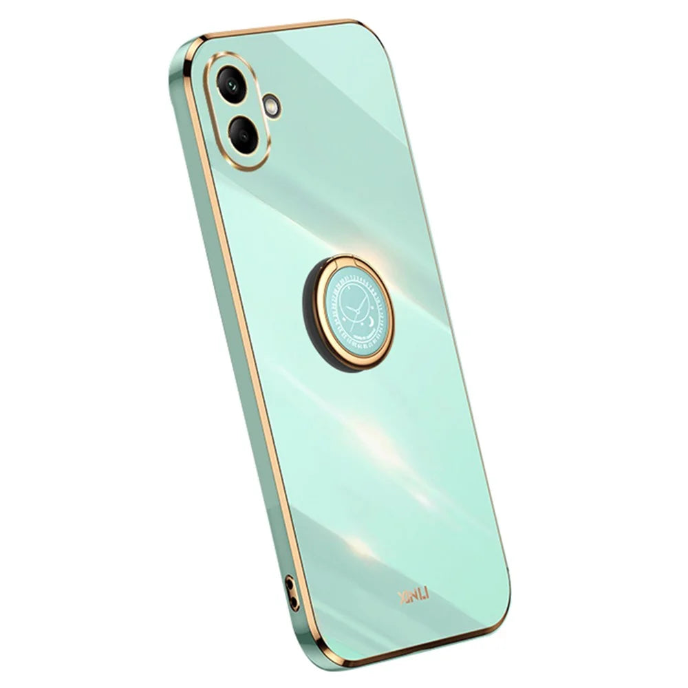 XINLI For Samsung Galaxy A06 4G Case Ring Kickstand Electroplating TPU Phone Cover - Cyan - 1