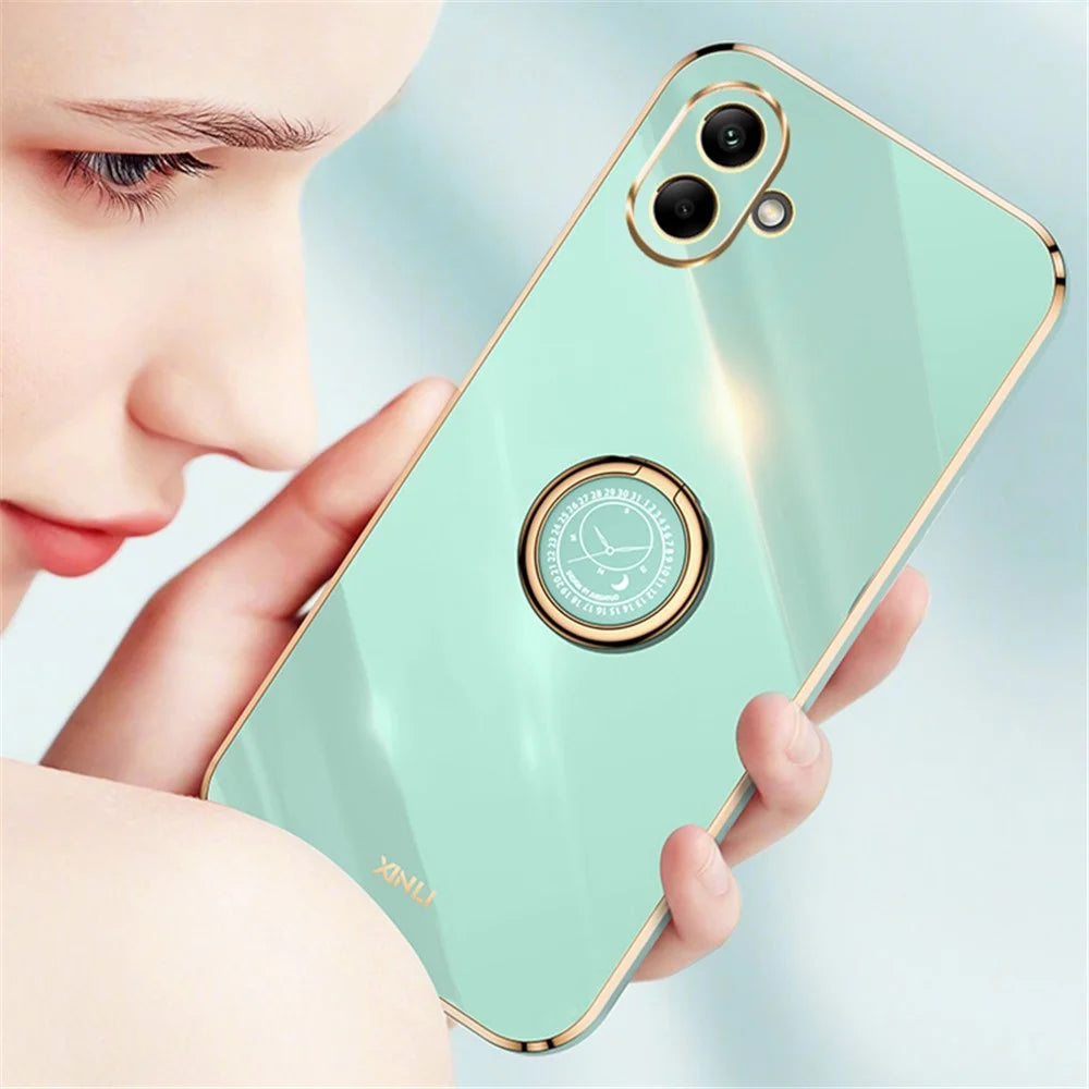 XINLI For Samsung Galaxy A06 4G Case Ring Kickstand Electroplating TPU Phone Cover - Cyan - 5