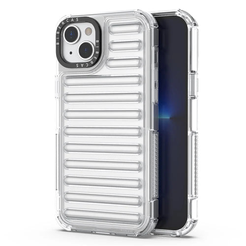 For iPhone 15 Case Stripe Design Anti-Slip Detachable TPU+PC Phone Cover - Transparent - 1