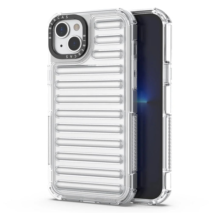 For iPhone 15 Case Stripe Design Anti-Slip Detachable TPU+PC Phone Cover - Transparent - 1