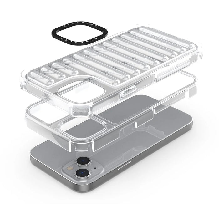 For iPhone 15 Case Stripe Design Anti-Slip Detachable TPU+PC Phone Cover - Transparent - 2