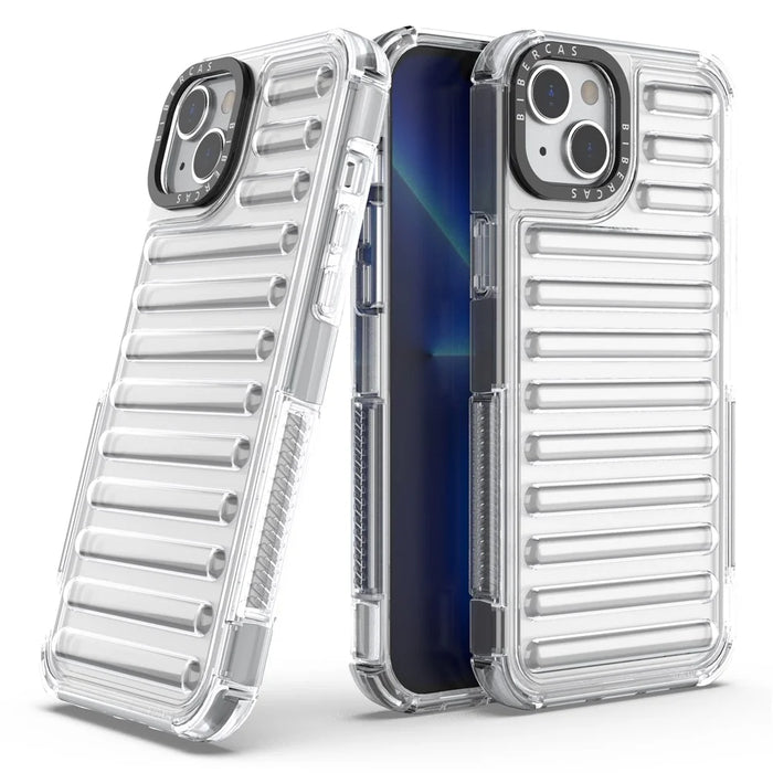 For iPhone 15 Case Stripe Design Anti-Slip Detachable TPU+PC Phone Cover - Transparent - 5