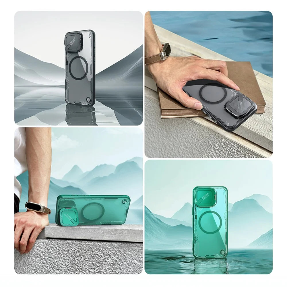 NILLKIN Iceblade CamProp Magnetic Series For iPhone 16 Pro Max Case Compatible with MagSafe PC+TPU Phone Cover Slide Lens Lid - Green - 6