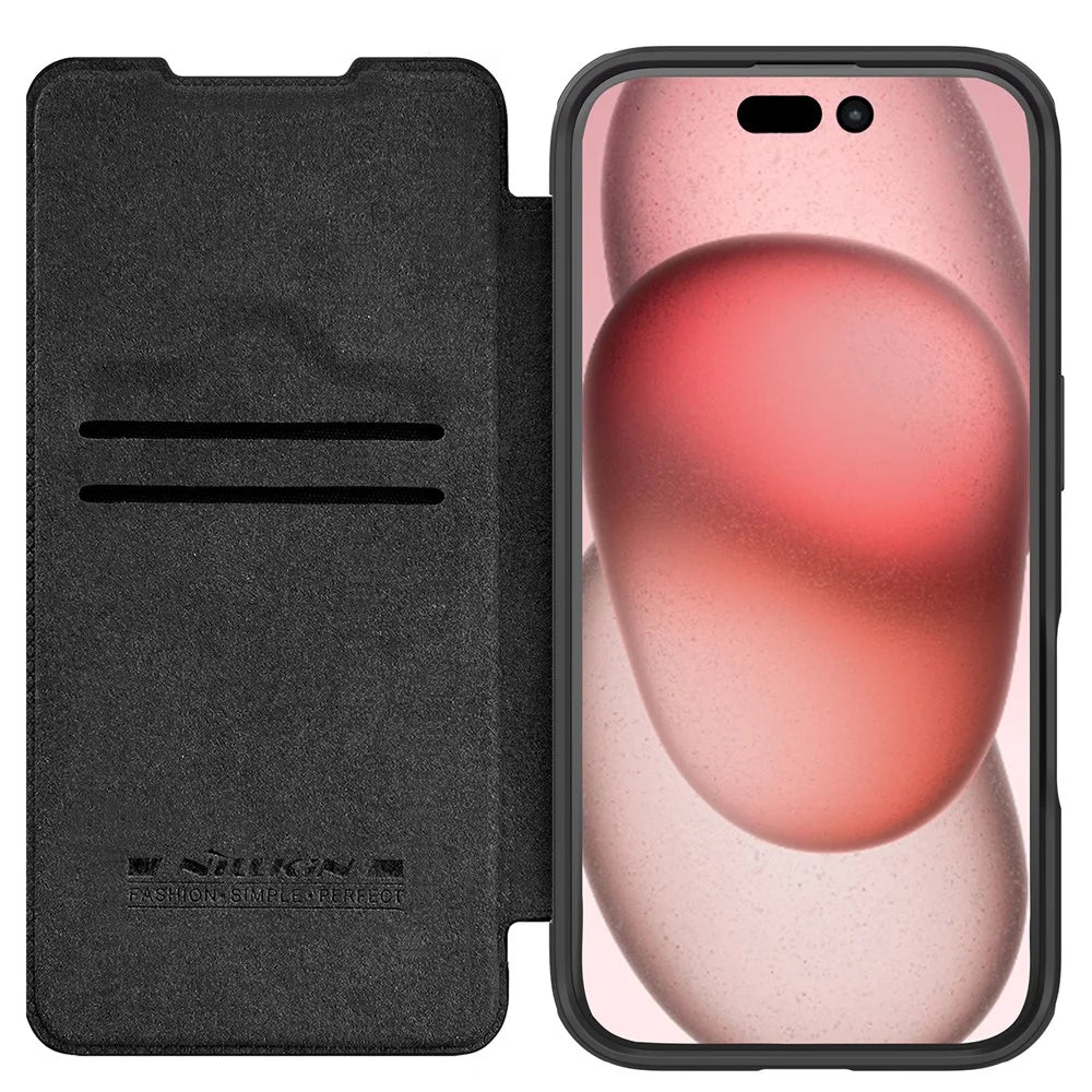NILLKIN Qin Prop Series for iPhone 16 Pro Max Leather Case Lens Kickstand Phone Cover - Black - 2