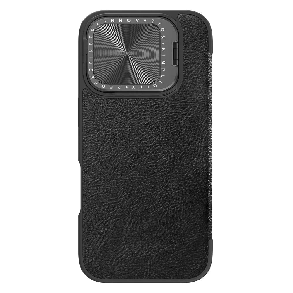 NILLKIN Qin Prop Series for iPhone 16 Pro Max Leather Case Lens Kickstand Phone Cover - Black - 3