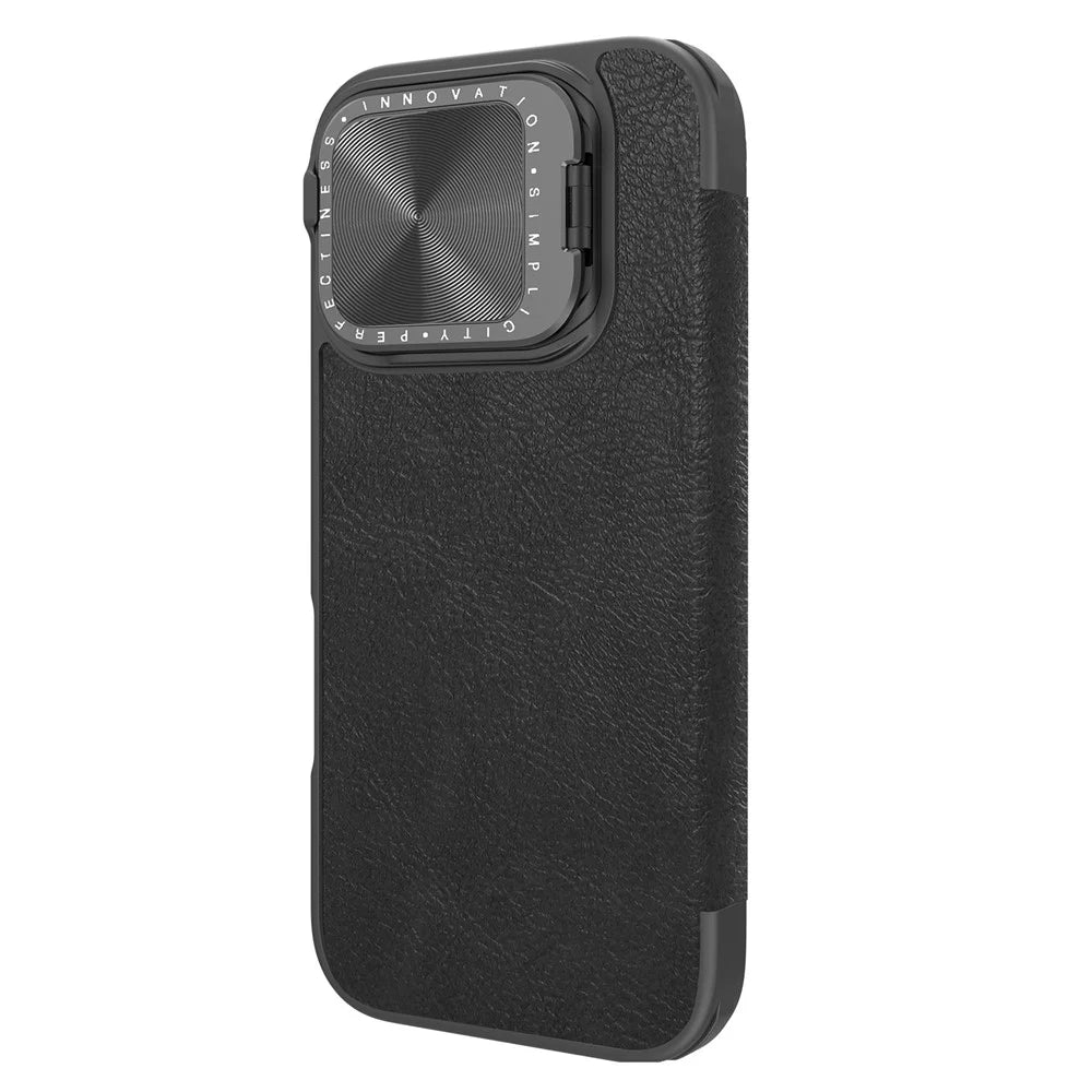 NILLKIN Qin Prop Series for iPhone 16 Pro Max Leather Case Lens Kickstand Phone Cover - Black - 5