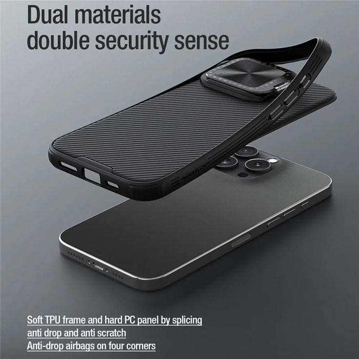 NILLKIN Camshield Prop Series for iPhone 16 Pro Max Case Slide Camera Protection PC + TPU Phone Cover - Black - 7