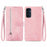 For Samsung Galaxy S24 FE Zipper Wallet Case with Strap Flower Imprint PU Leather Phone Cover - Pink - 1