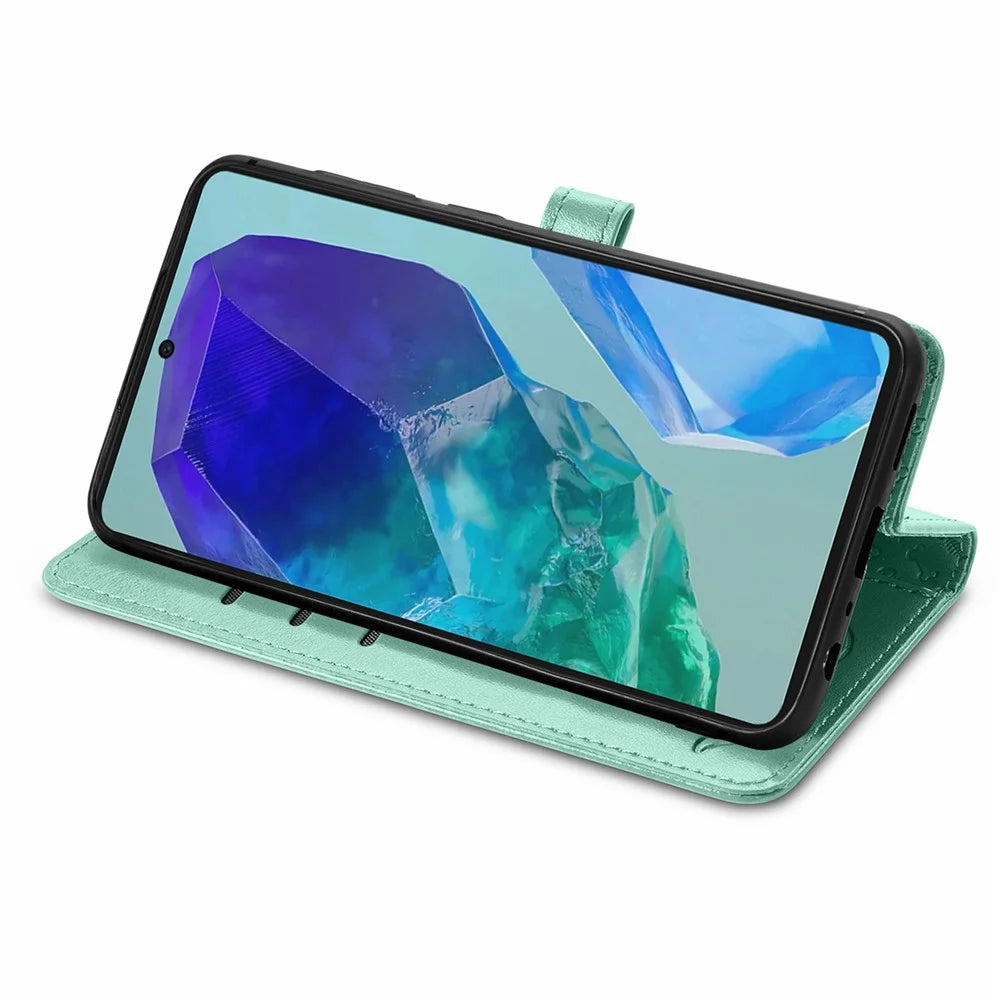 For Samsung Galaxy S24 FE Leather Wallet Case Flip Phone Cover with Cute Cat Dog Pattern - Green - 3