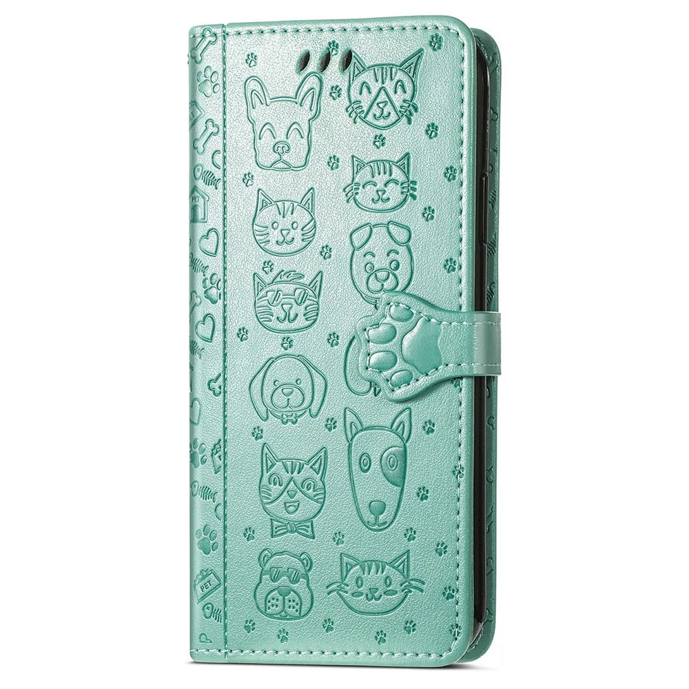 For Samsung Galaxy S24 FE Leather Wallet Case Flip Phone Cover with Cute Cat Dog Pattern - Green - 5