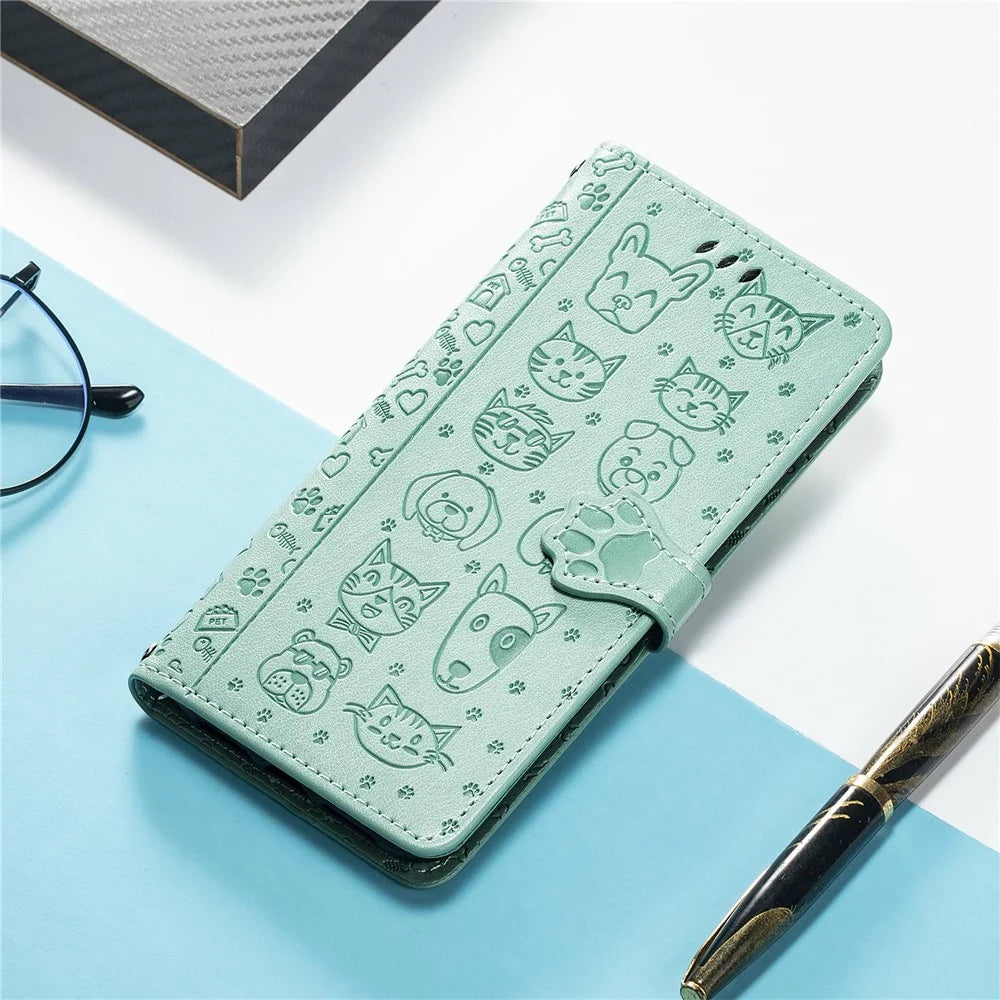 For Samsung Galaxy S24 FE Leather Wallet Case Flip Phone Cover with Cute Cat Dog Pattern - Green - 7