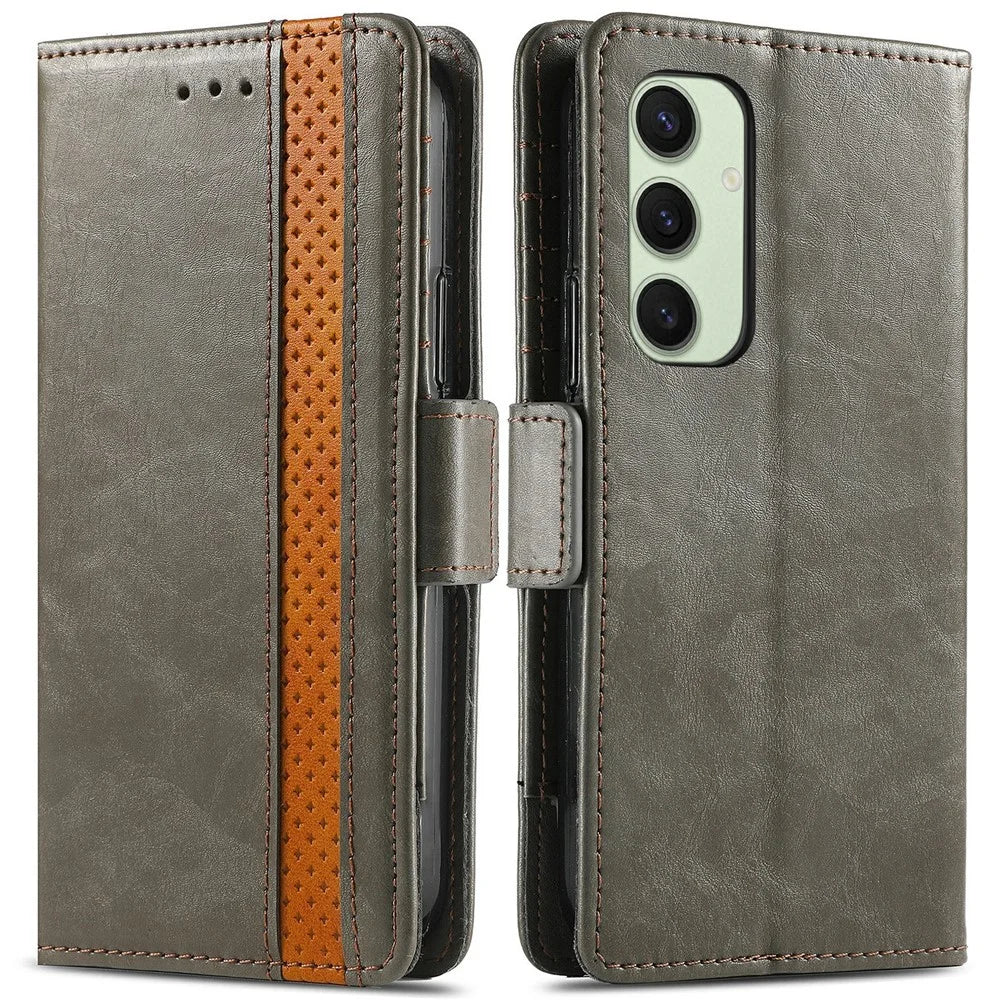 For Samsung Galaxy S24 FE Phone Cases CASENEO PU Leather Cover Stand with RFID Blocking Wallet - Grey - 1