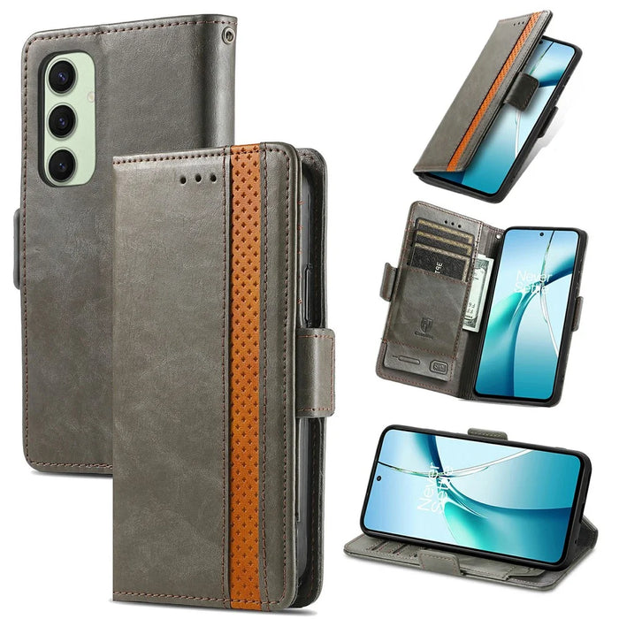 For Samsung Galaxy S24 FE Phone Cases CASENEO PU Leather Cover Stand with RFID Blocking Wallet - Grey - 5