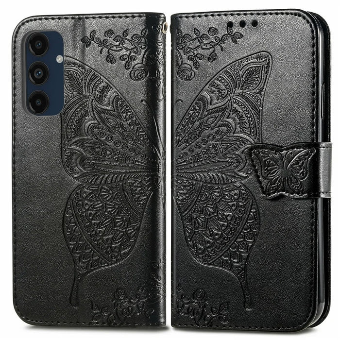 For Samsung Galaxy S24 FE Case PU Leather Wallet Phone Cover Butterfly Pattern - Black - 1