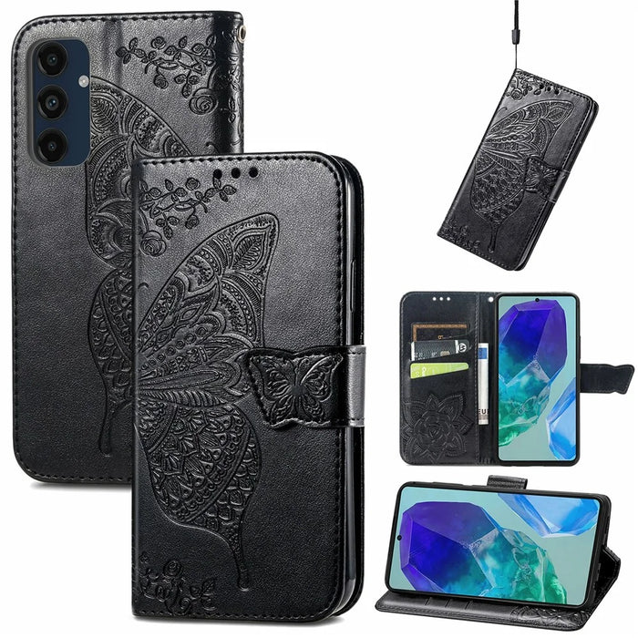 For Samsung Galaxy S24 FE Case PU Leather Wallet Phone Cover Butterfly Pattern - Black - 4