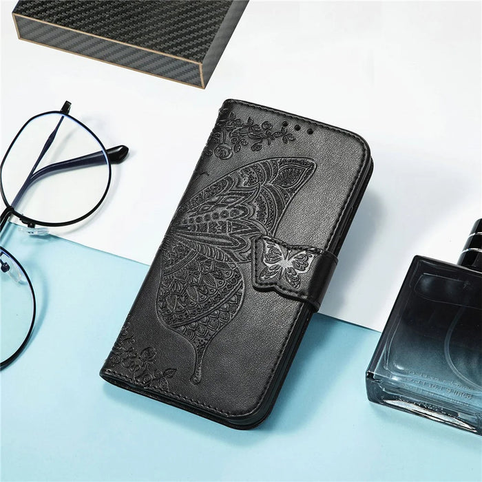 For Samsung Galaxy S24 FE Case PU Leather Wallet Phone Cover Butterfly Pattern - Black - 7