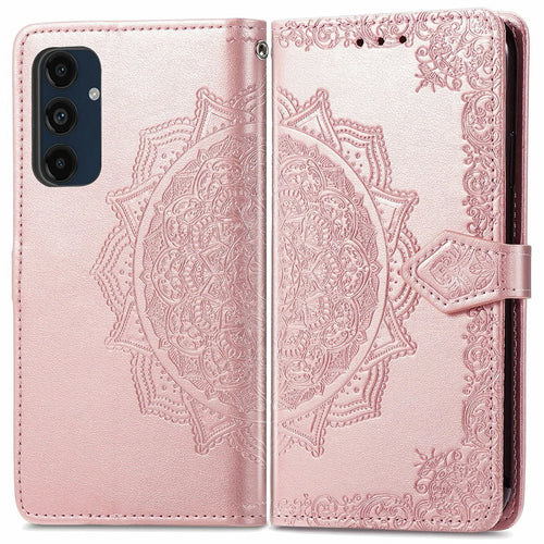 For Samsung Galaxy S24 FE Case Mandala Embossed Design Leather Wallet Phone Cover - Rose Gold - 1