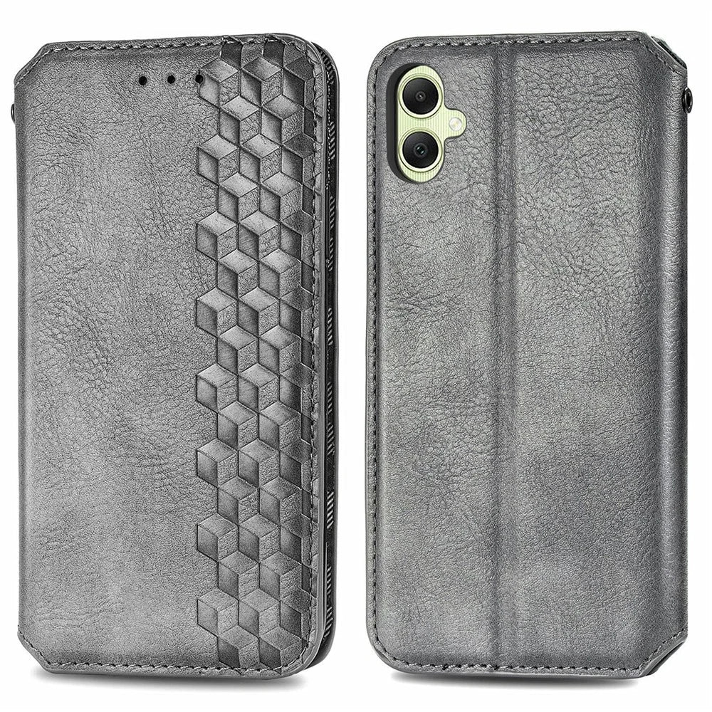 For Samsung Galaxy A06 4G PU Leather Case Rhombus Imprint Wallet Stand Phone Cover - Grey - 1
