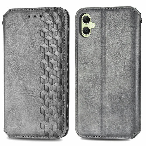 For Samsung Galaxy A06 4G PU Leather Case Rhombus Imprint Wallet Stand Phone Cover - Grey - 1