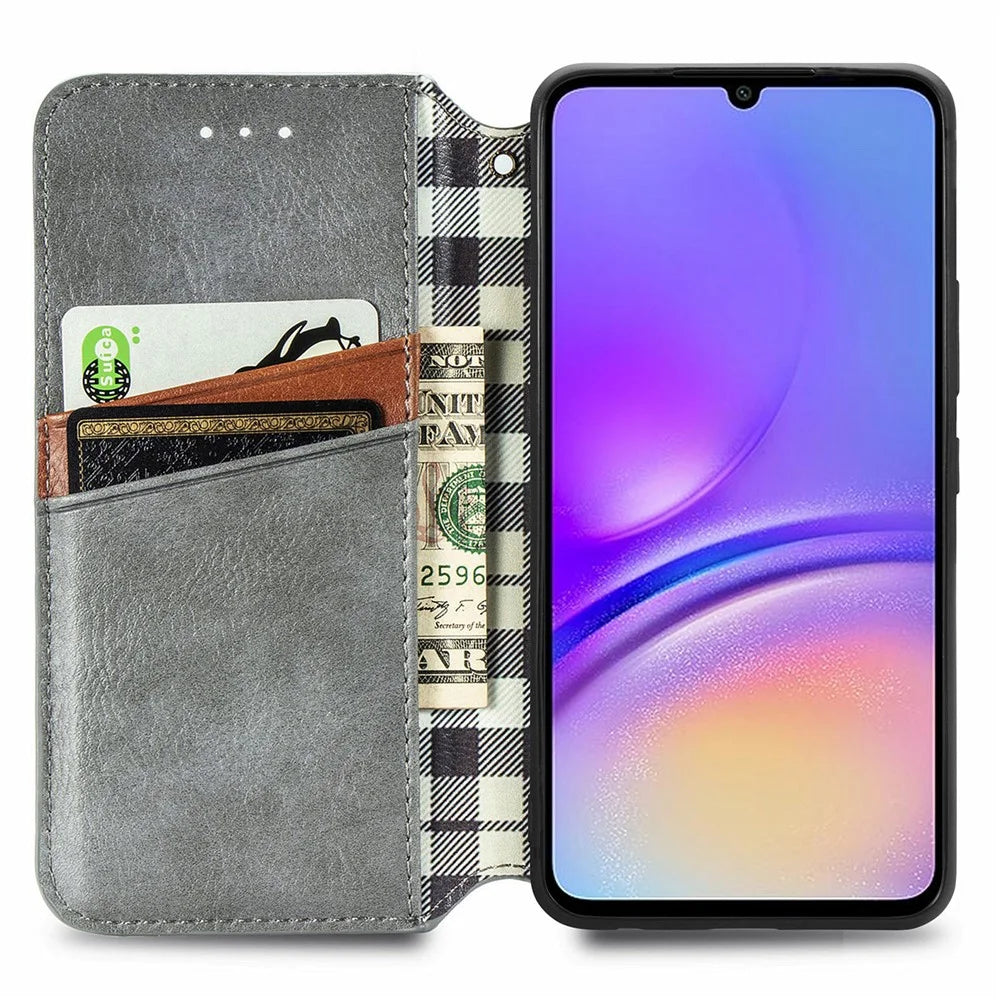 For Samsung Galaxy A06 4G PU Leather Case Rhombus Imprint Wallet Stand Phone Cover - Grey - 2