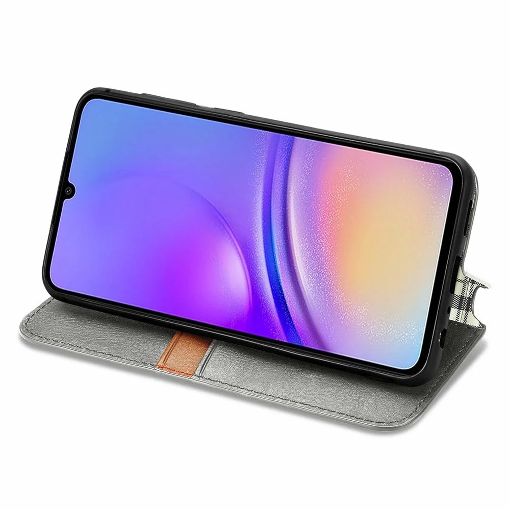 For Samsung Galaxy A06 4G PU Leather Case Rhombus Imprint Wallet Stand Phone Cover - Grey - 3