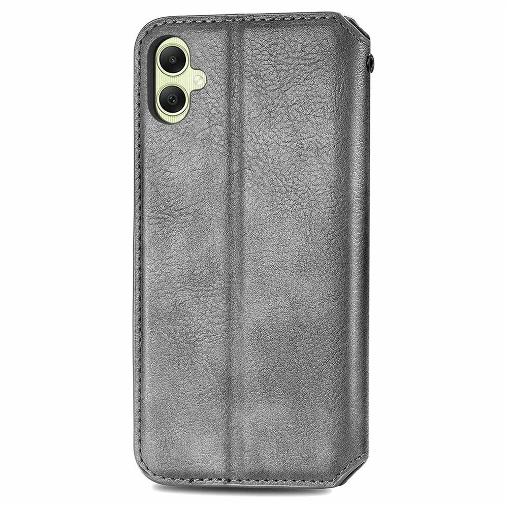 For Samsung Galaxy A06 4G PU Leather Case Rhombus Imprint Wallet Stand Phone Cover - Grey - 6