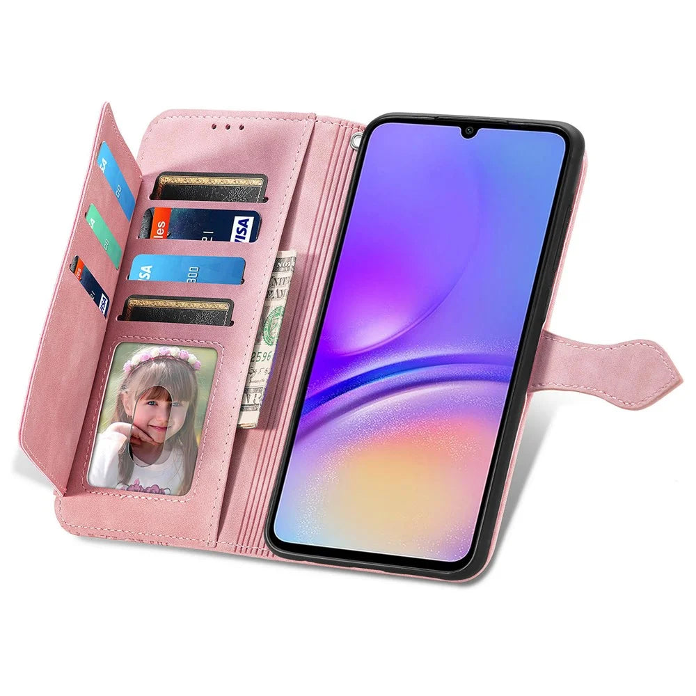 For Samsung Galaxy A06 4G Zipper Wallet Case with Strap Flower Imprint PU Leather Phone Cover - Pink - 2