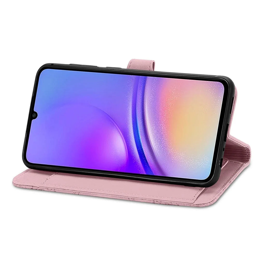 For Samsung Galaxy A06 4G Zipper Wallet Case with Strap Flower Imprint PU Leather Phone Cover - Pink - 3